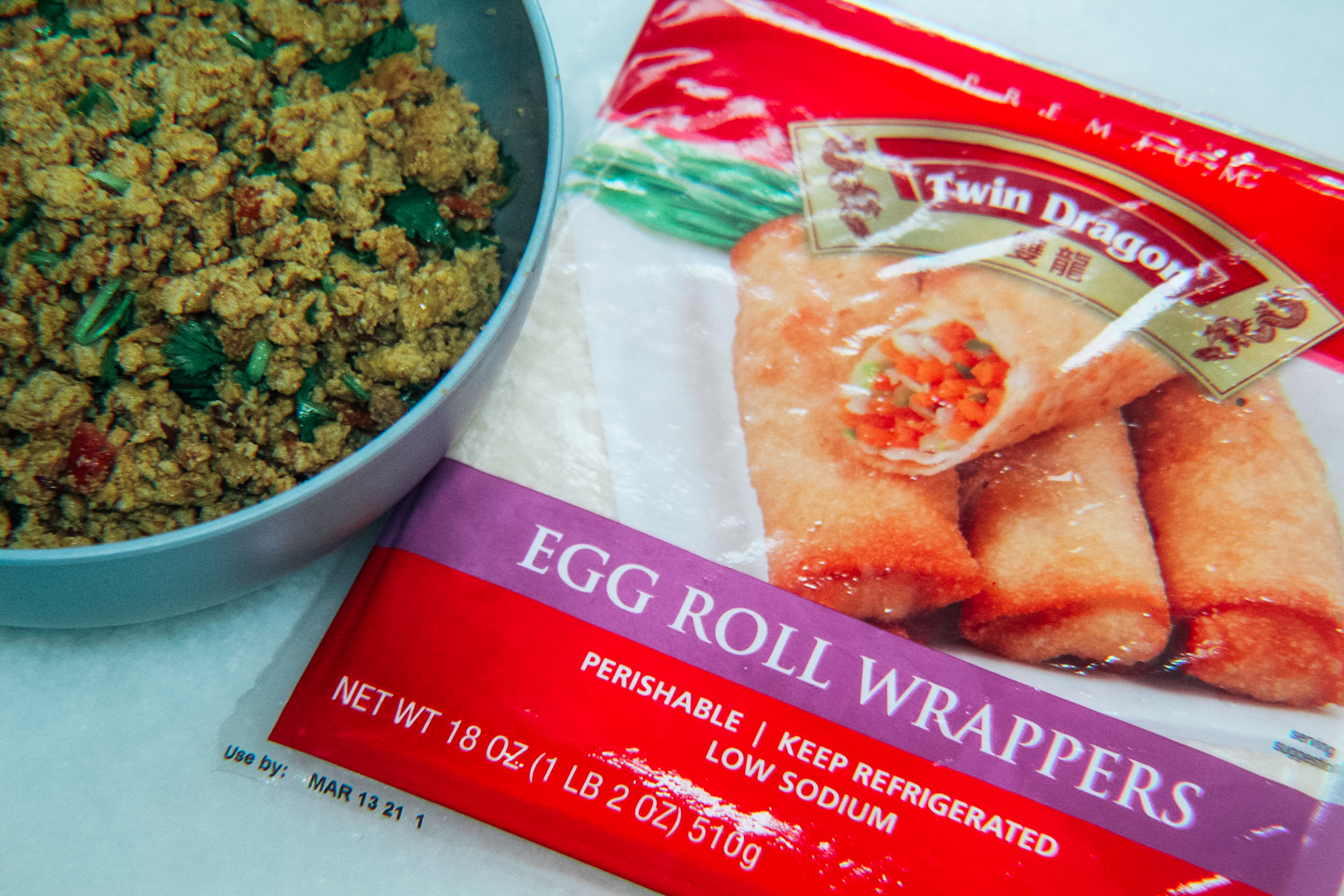 kheema and egg roll wrapper