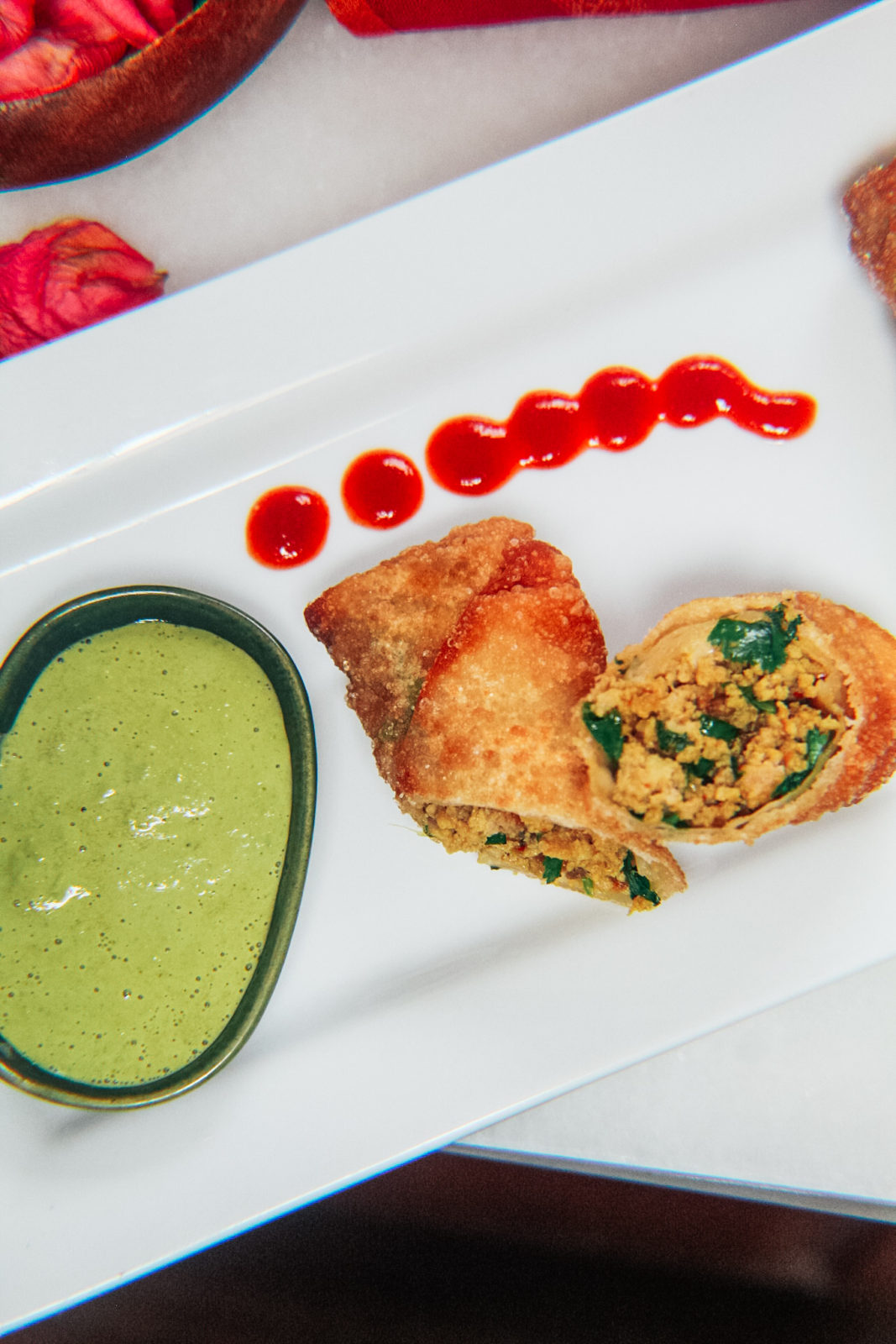 picture of plated kheema egg rolls